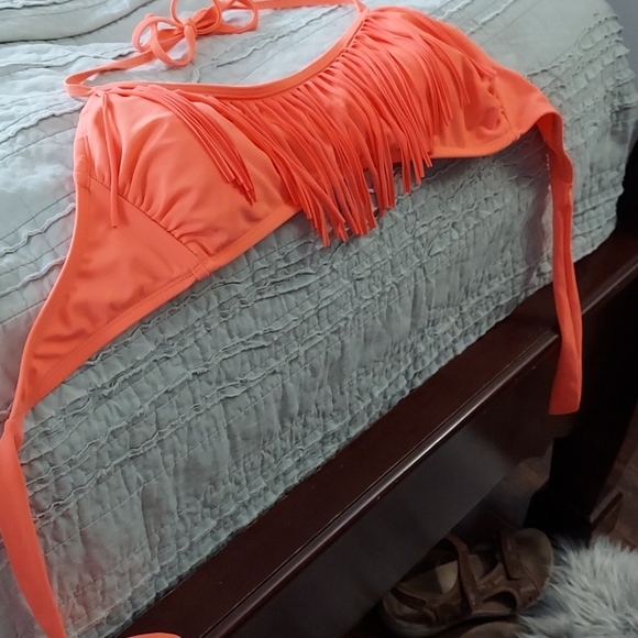 Xhilaration large orange fringe bathing suit top - Picture 3 of 6